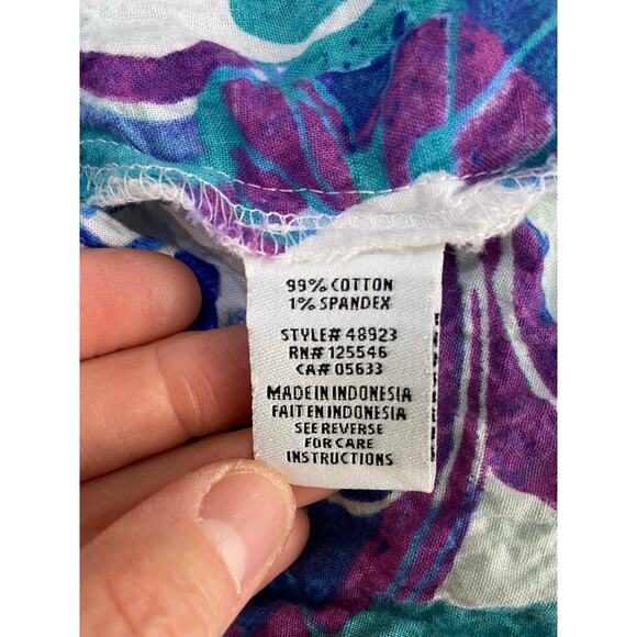 Habitat Women's M White Blue Gauzy Cotton Boho Button Up Shirt - Picture 5 of 7